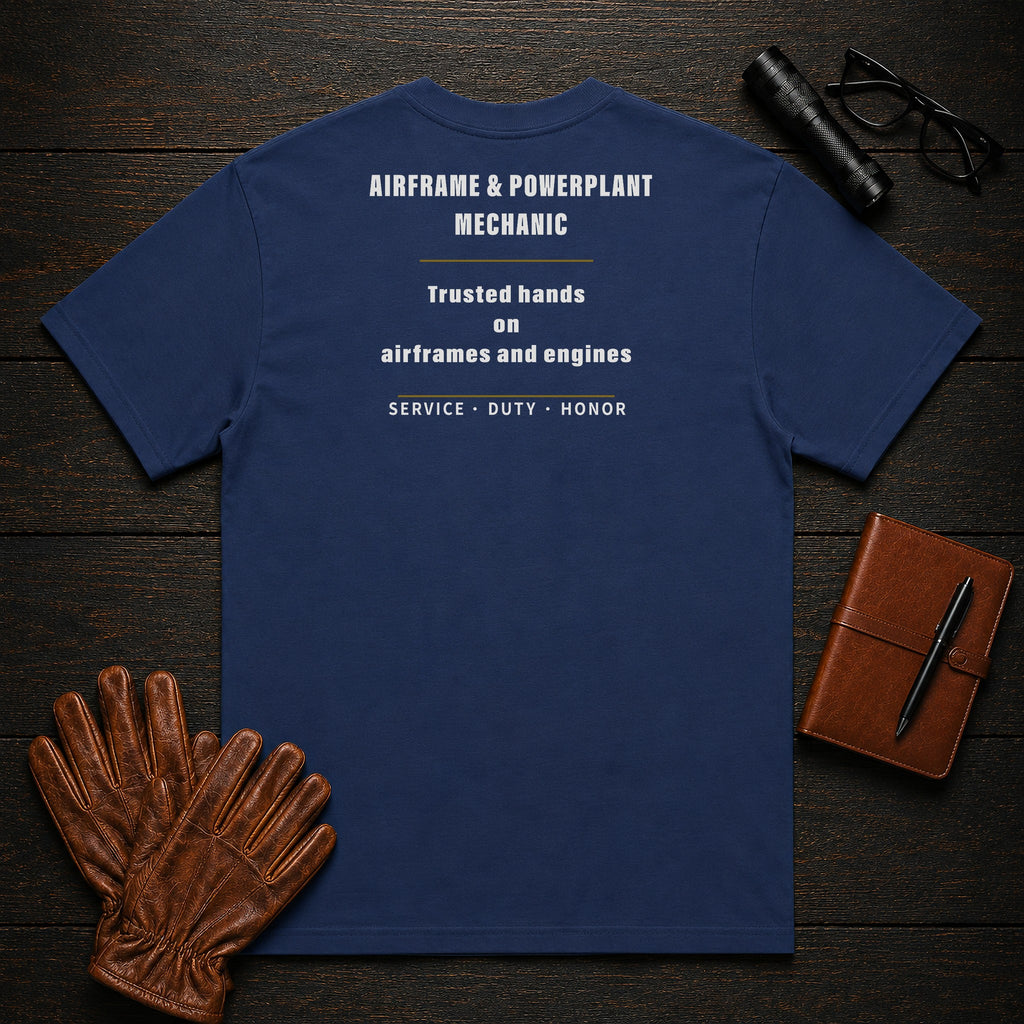 Airframe Powerplant Mechanic T-Shirt in True Navy — Americas Cornerstones