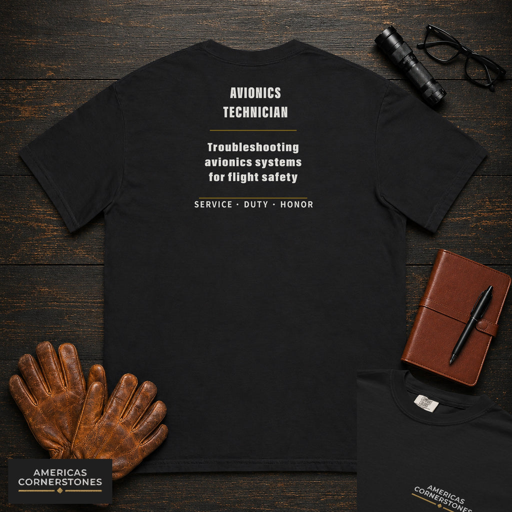 Avionics Technician Statement T-Shirt in Black — Americas Cornerstones