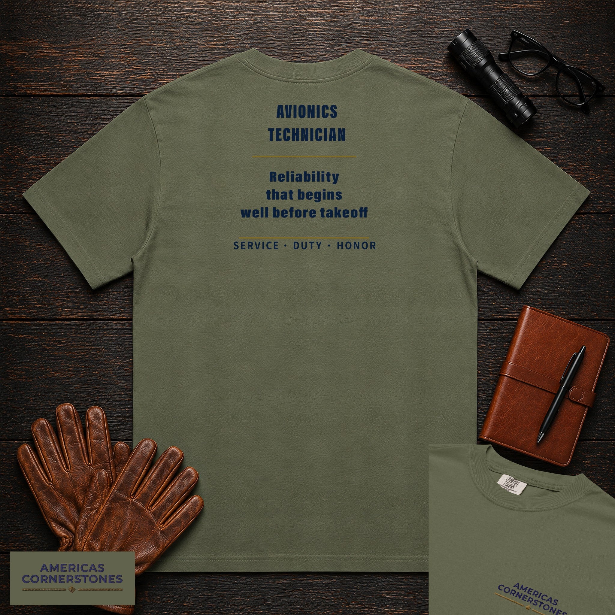 Avionics Technician Statement T-Shirt in Moss — Americas Cornerstones