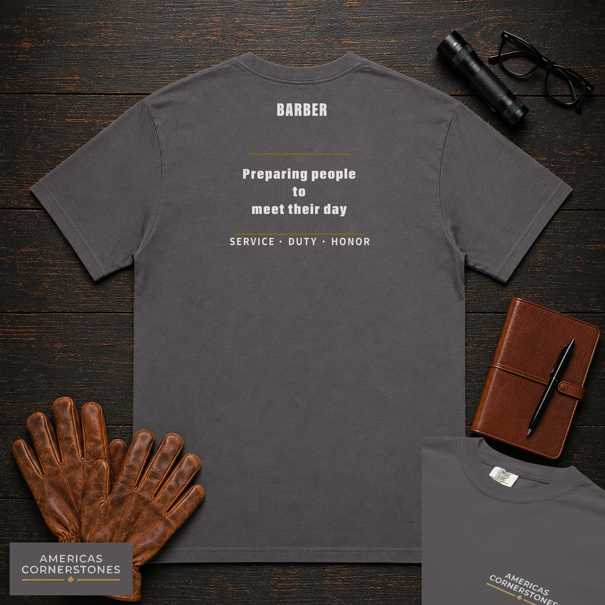 Barber Statement T-Shirt in Graphite — Americas Cornerstones