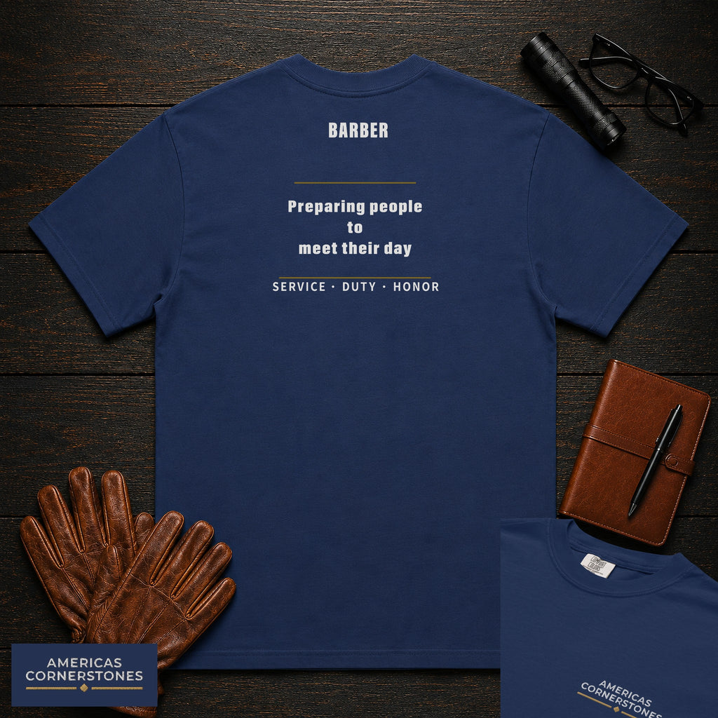 Barber Statement T-Shirt in True Navy — Americas Cornerstones