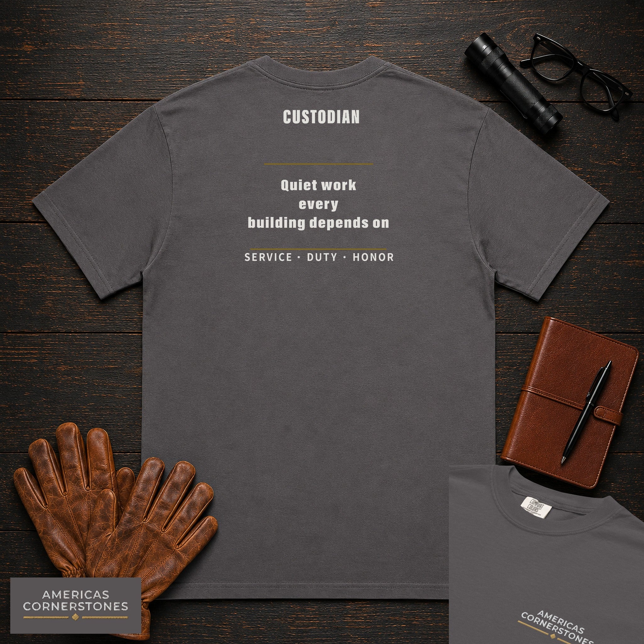 Custodian Statement T-Shirt in Graphite — Americas Cornerstones