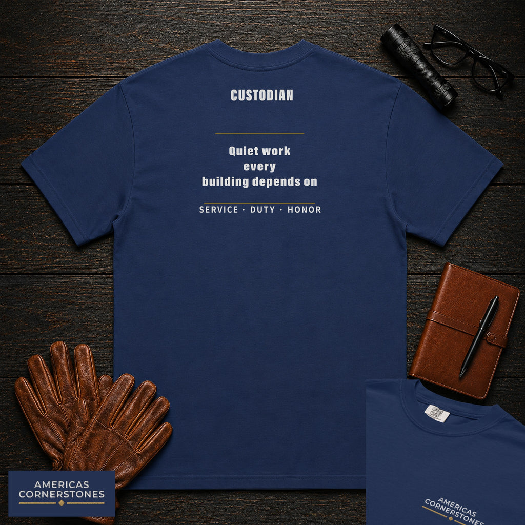 Custodian Statement T-Shirt in True Navy — Americas Cornerstones