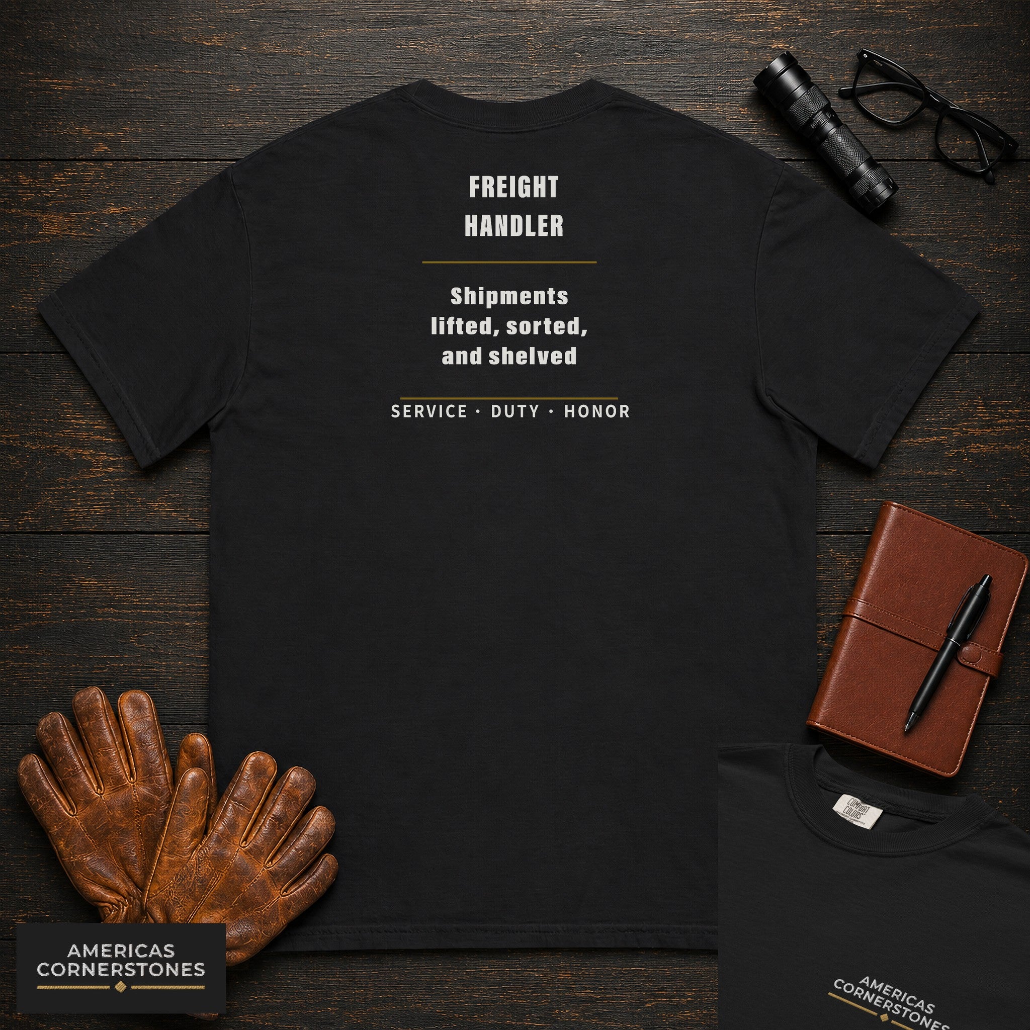 Freight Handler Statement T-Shirt in Black — Americas Cornerstones