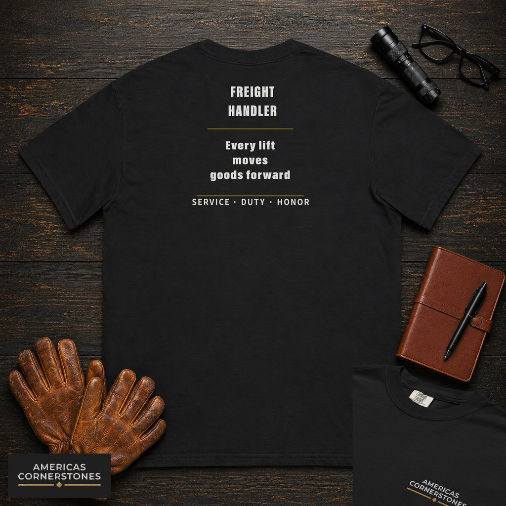 Freight Handler Statement T-Shirt in Black — Americas Cornerstones