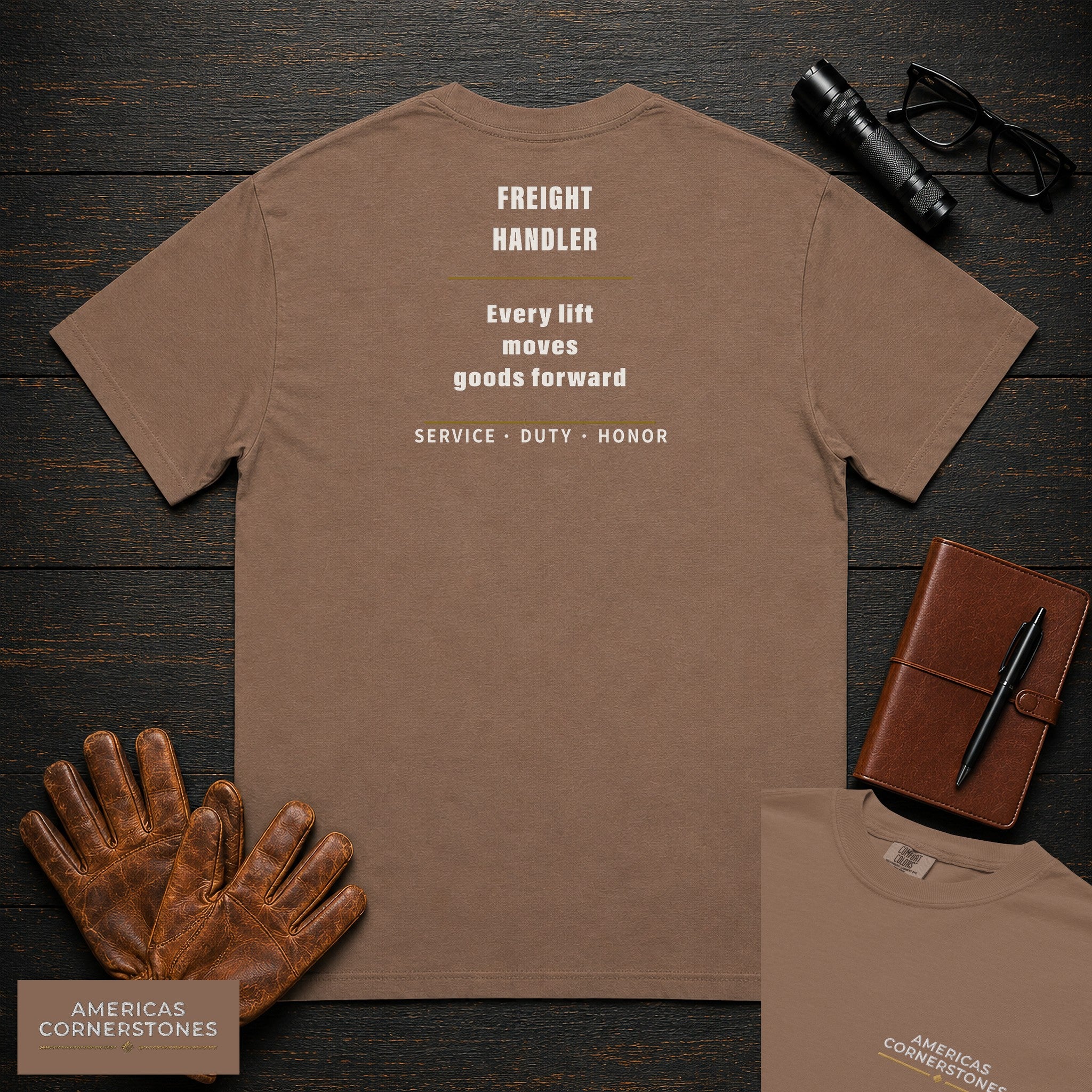 Freight Handler Statement T-Shirt in Espresso — Americas Cornerstones