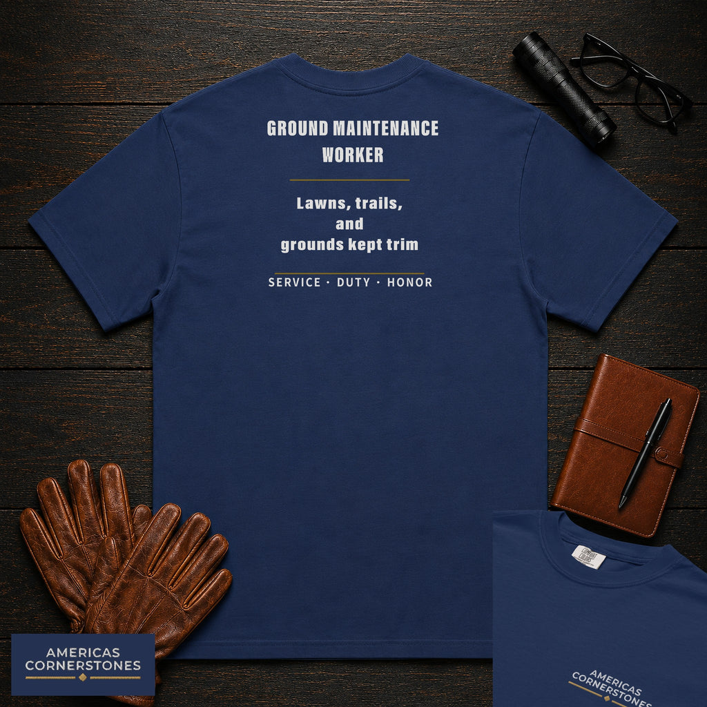 Ground Maintenance Worker Statement T-Shirt in True Navy — Americas Cornerstones