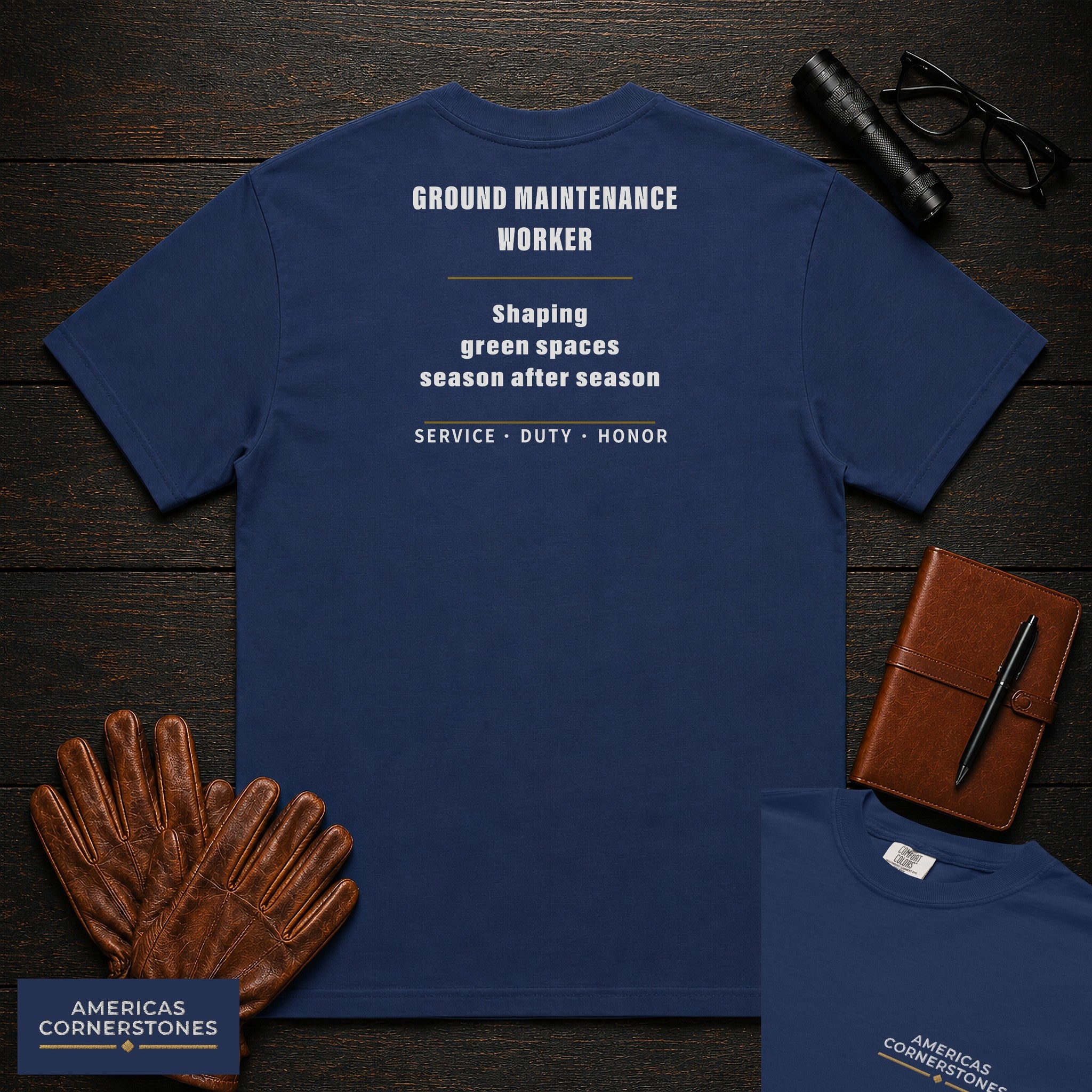 Ground Maintenance Worker Statement T-Shirt in True Navy — Americas Cornerstones