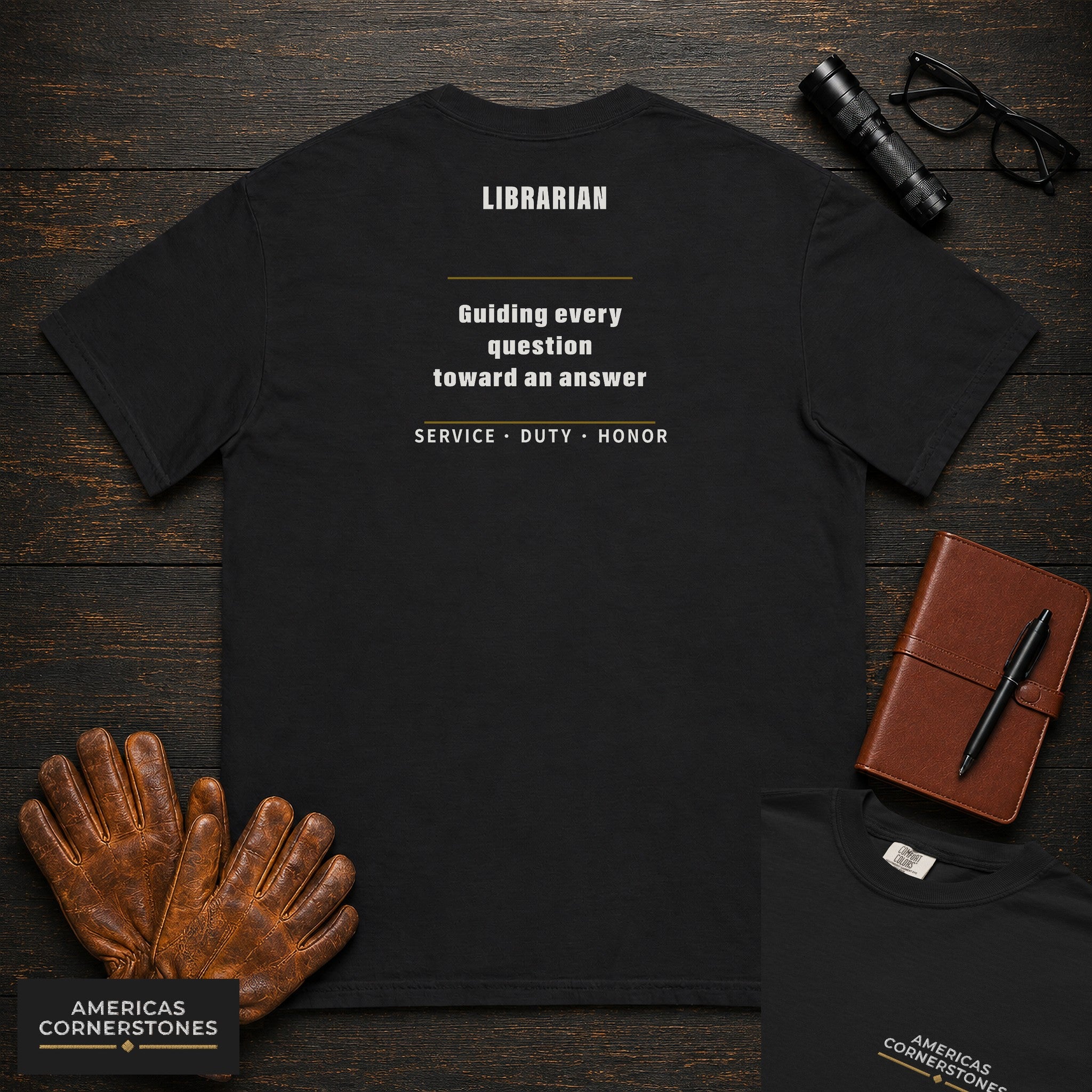 Librarian Statement T-Shirt in Black — Americas Cornerstones