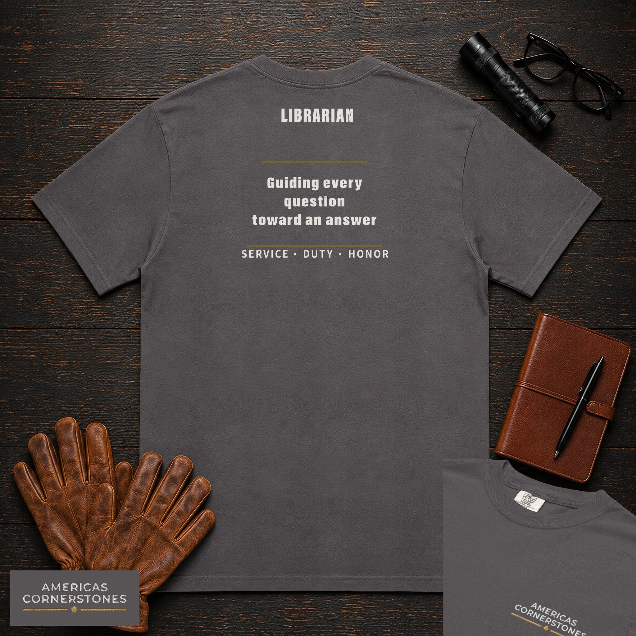 Librarian Statement T-Shirt in Graphite — Americas Cornerstones