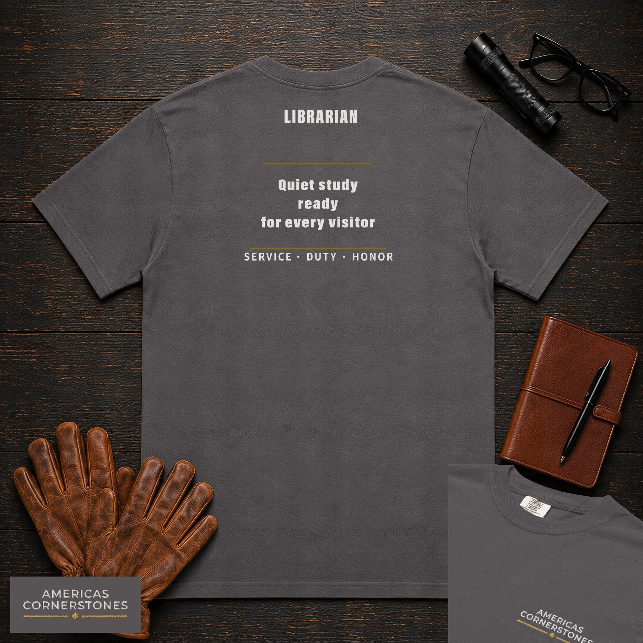 Librarian Statement T-Shirt in Graphite — Americas Cornerstones