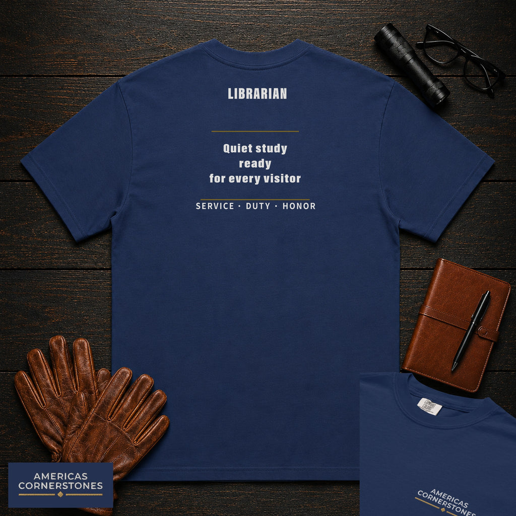 Librarian Statement T-Shirt in True Navy — Americas Cornerstones