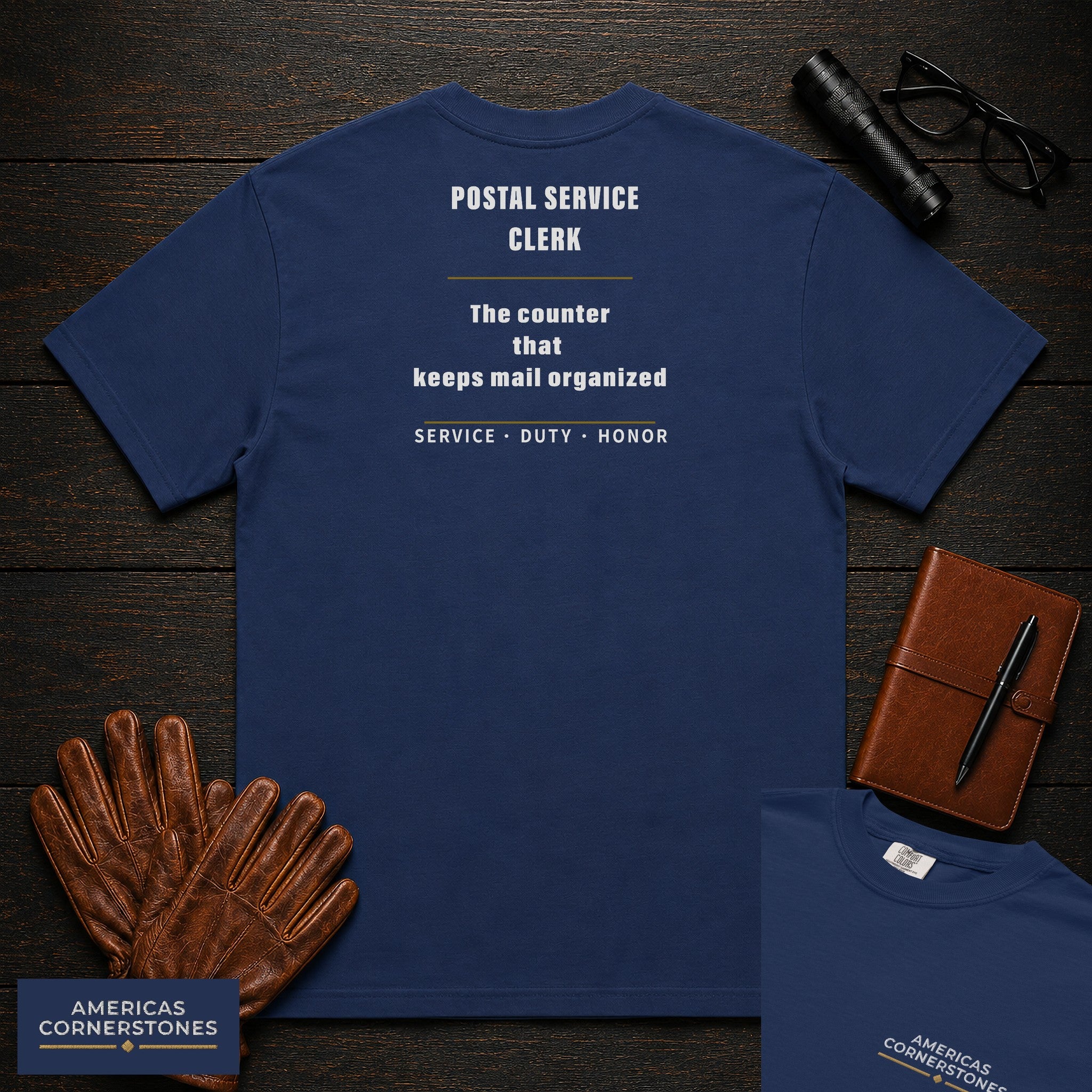 Postal Service Clerk Statement T-Shirt in True Navy — Americas Cornerstones