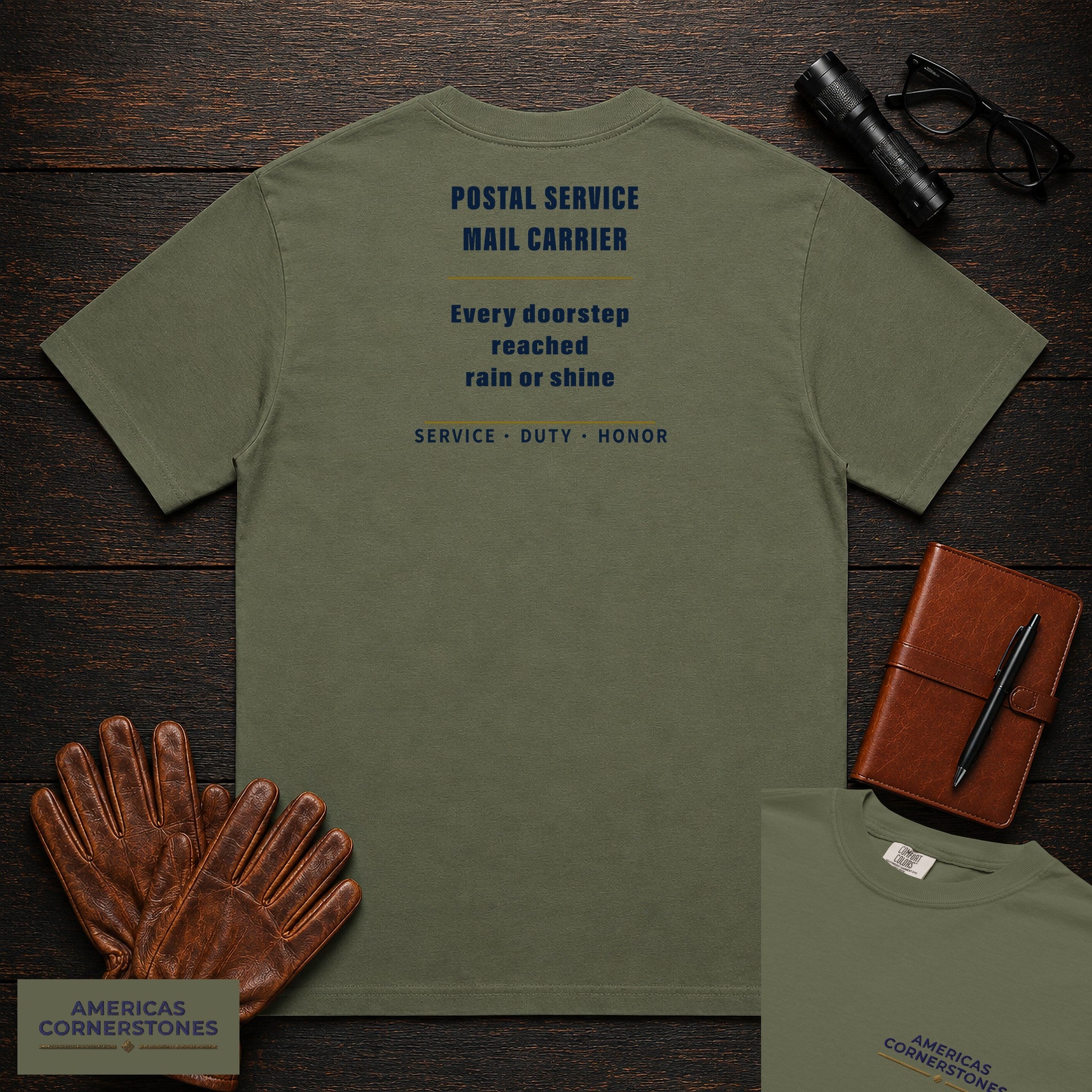 Postal Service Mail Carrier Statement T-Shirt in Moss — Americas Cornerstones