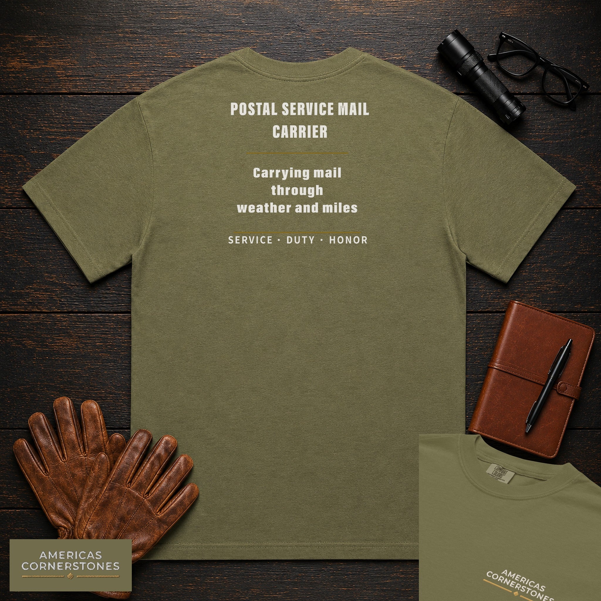 Postal Service Mail Carrier Statement T-Shirt in Hemp — Americas Cornerstones
