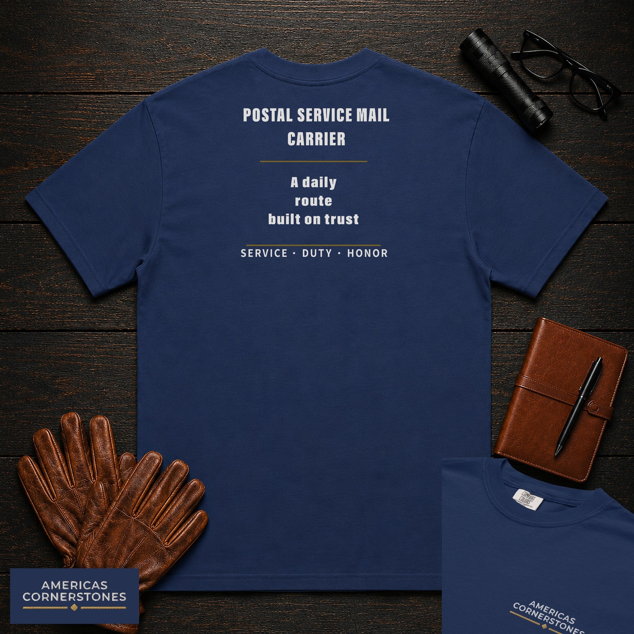 Postal Service Mail Carrier Statement T-Shirt in True Navy — Americas Cornerstones