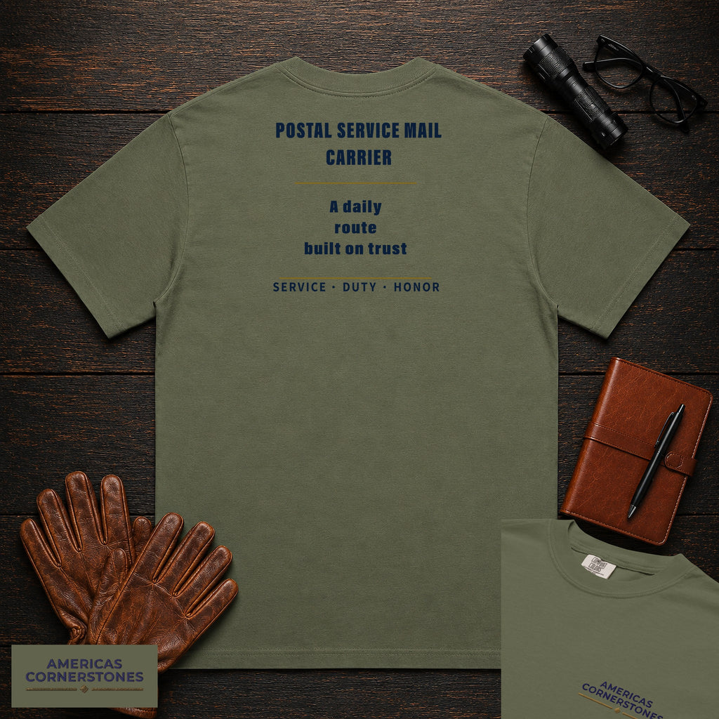 Postal Service Mail Carrier Statement T-Shirt in Moss — Americas Cornerstones