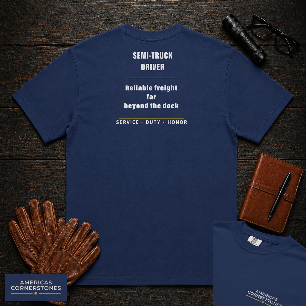 Semi Truck Driver Statement T-Shirt in True Navy — Americas Cornerstones
