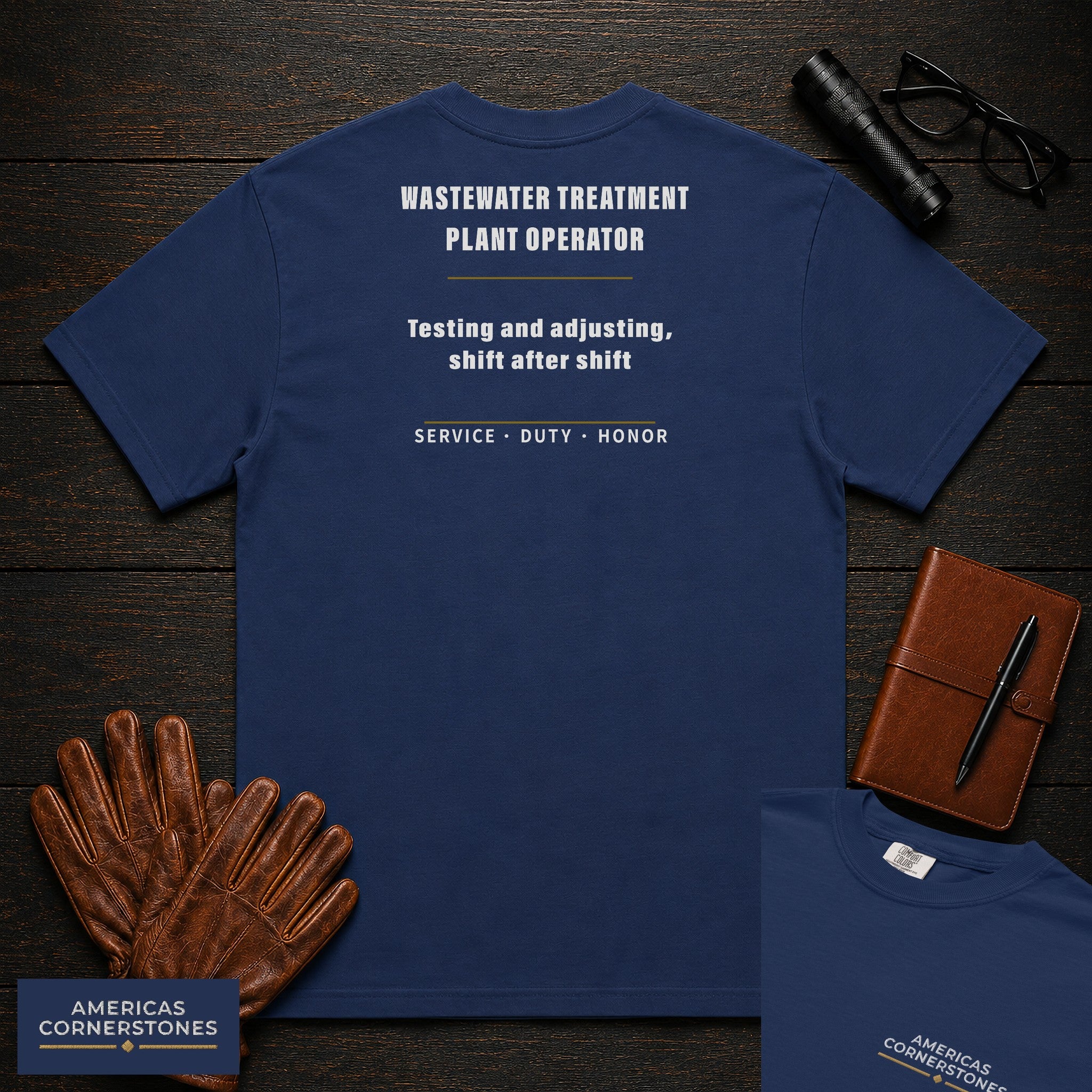 Wastewater Treatment Plant Operator Statement T-Shirt in True Navy — Americas Cornerstones