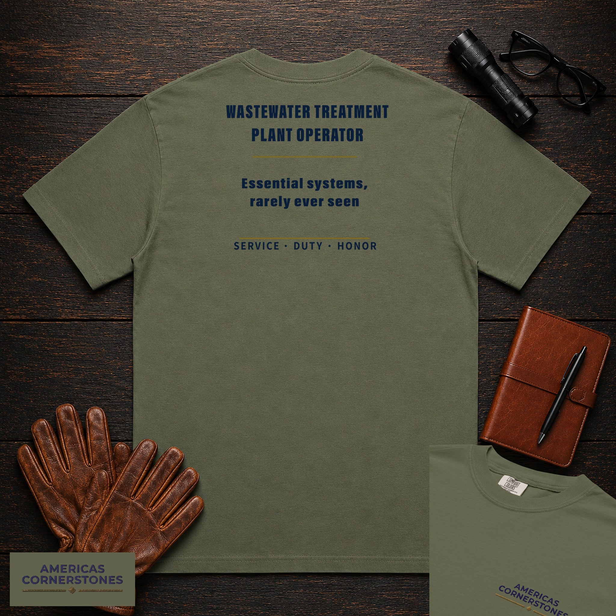 Wastewater Treatment Plant Operator Statement T-Shirt in Moss — Americas Cornerstones