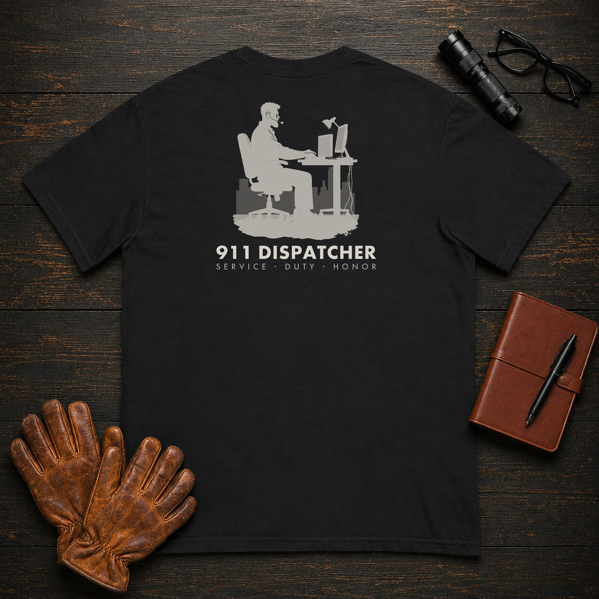 911 Dispatcher t-shirt in Black, Confirming a Location (Male)