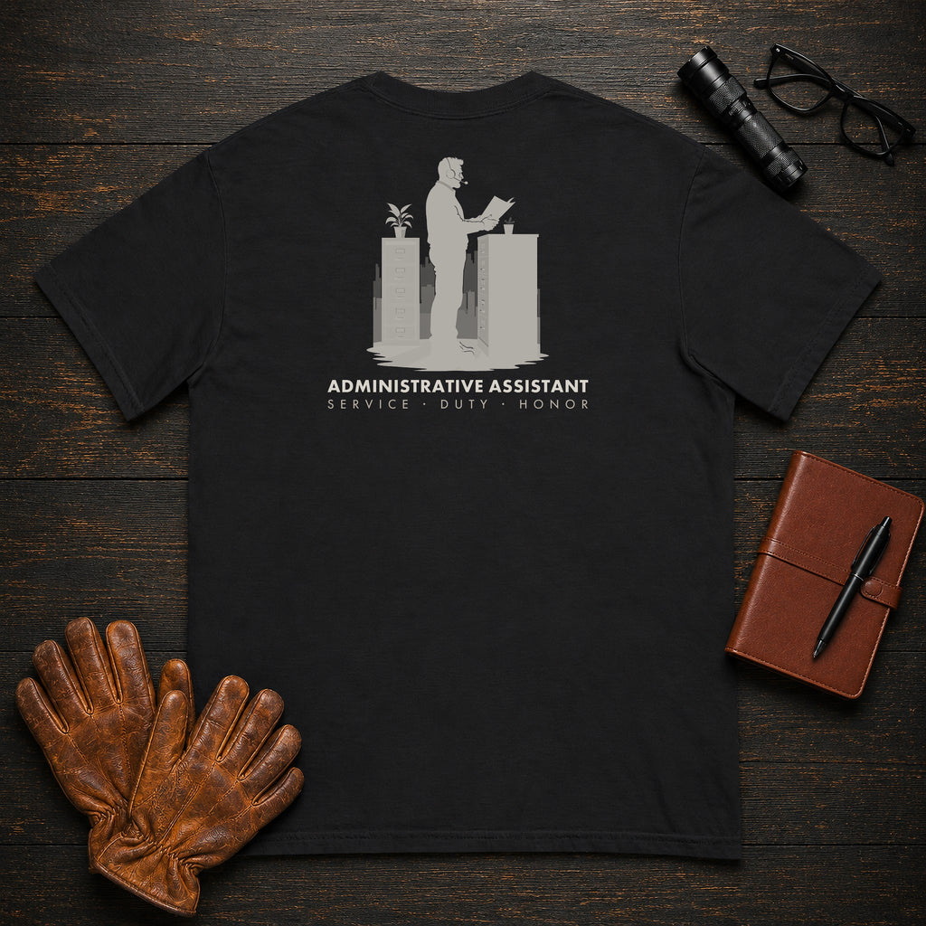 Administrative Assistant t-shirt in Black, Filing Records (Male)