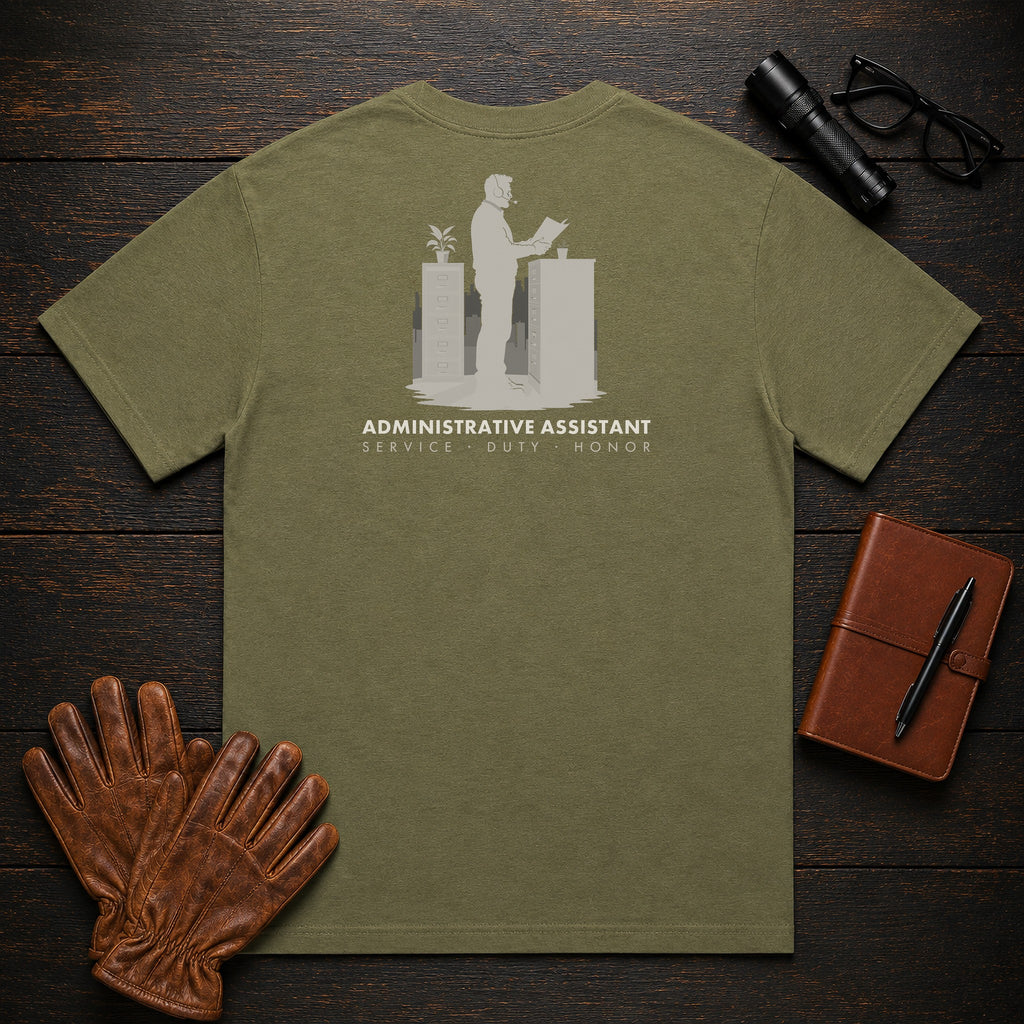 Administrative Assistant t-shirt in Hemp, Filing Records (Male)