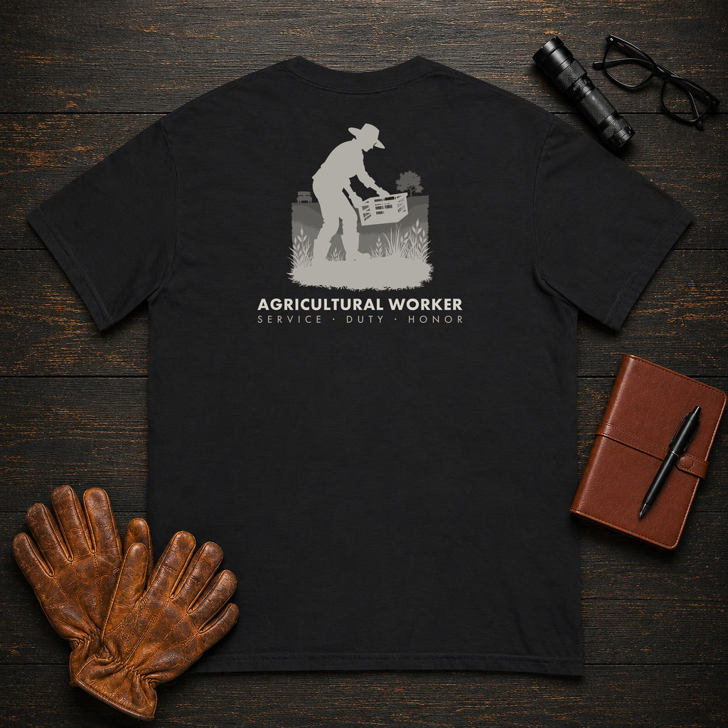 Agricultural Worker t-shirt in Black, Harvesting the Row (Female)