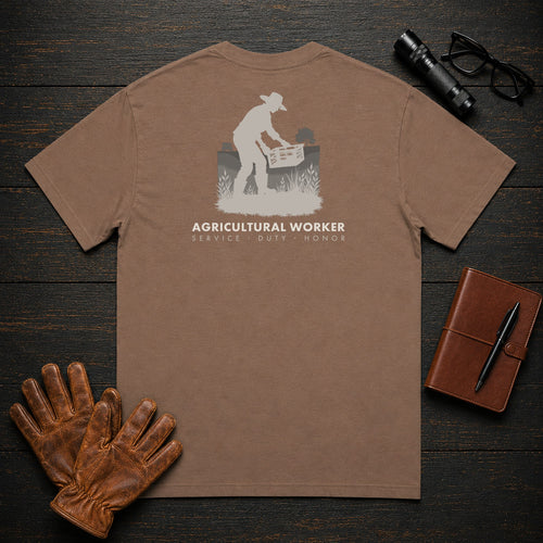 Agricultural Worker t-shirt in Espresso, Harvesting the Row (Female)