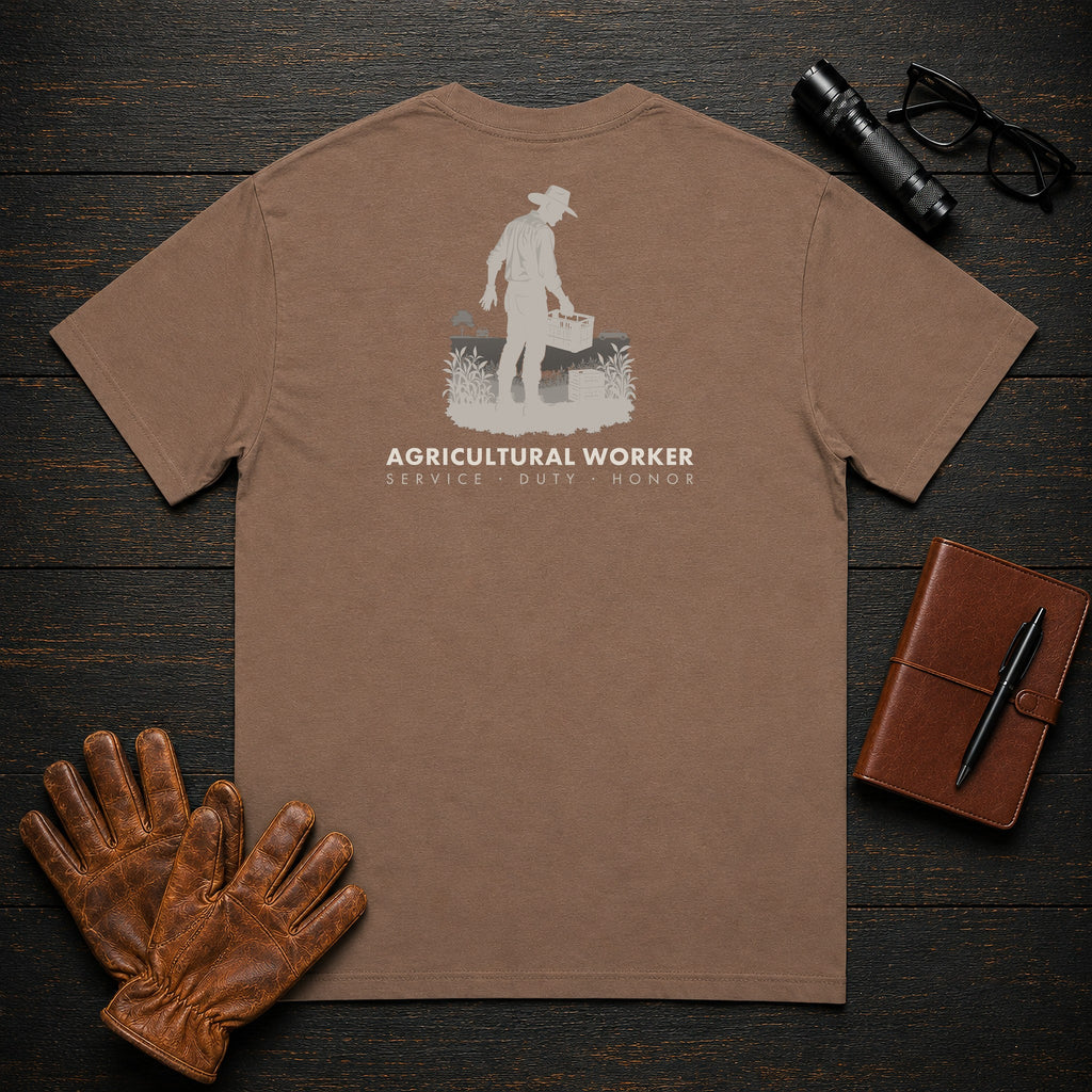 Agricultural Worker t-shirt in Espresso, Harvesting the Row (Male)