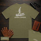 Animal Control embroidered t-shirt in Hemp, Catch Pole Approach (Male)