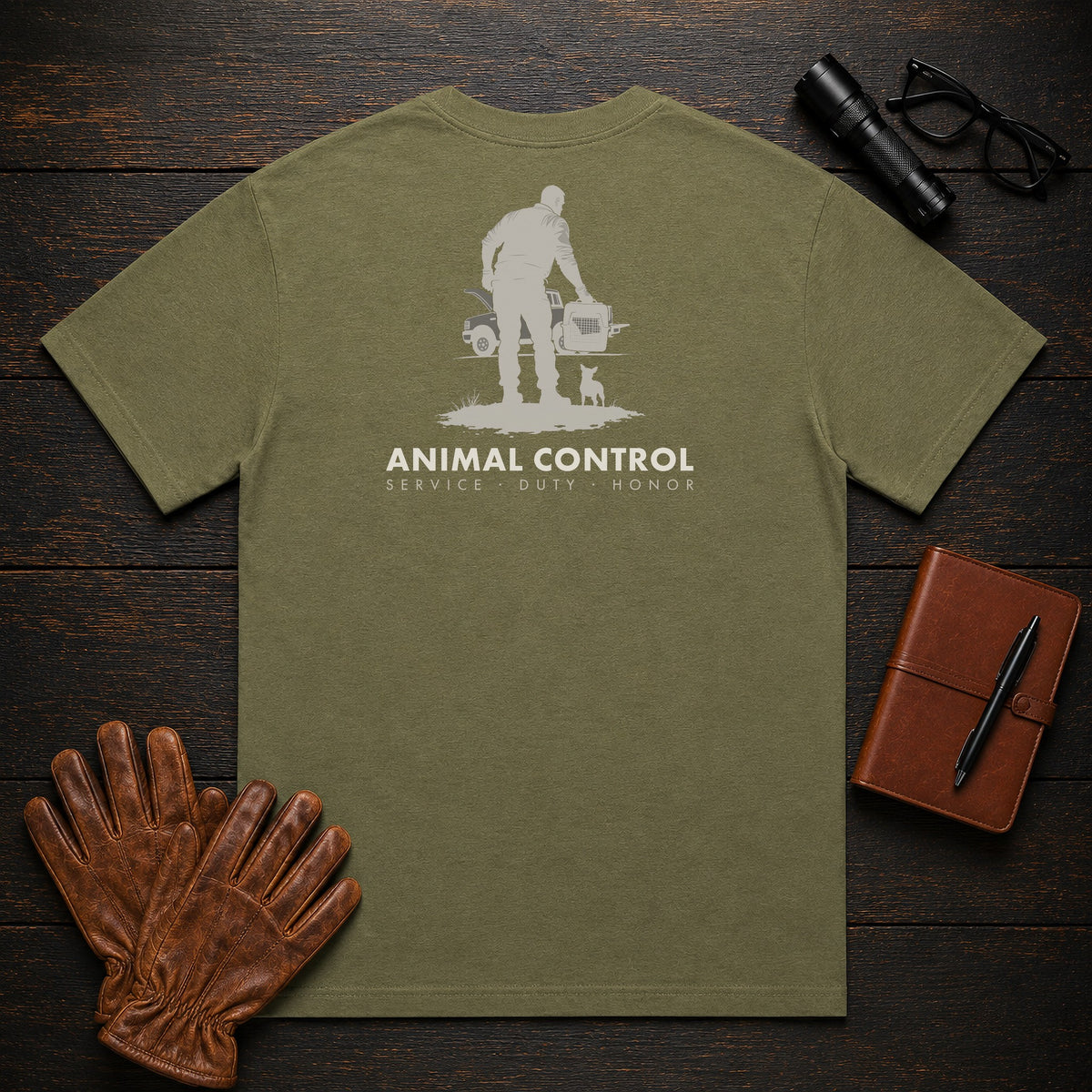 Animal Control t-shirt in Hemp, Loading a Carrier (Male)