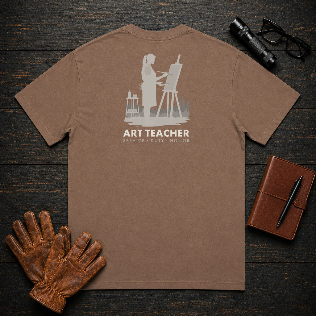 Art Teacher t-shirt in Espresso, Painting at easel (Female)