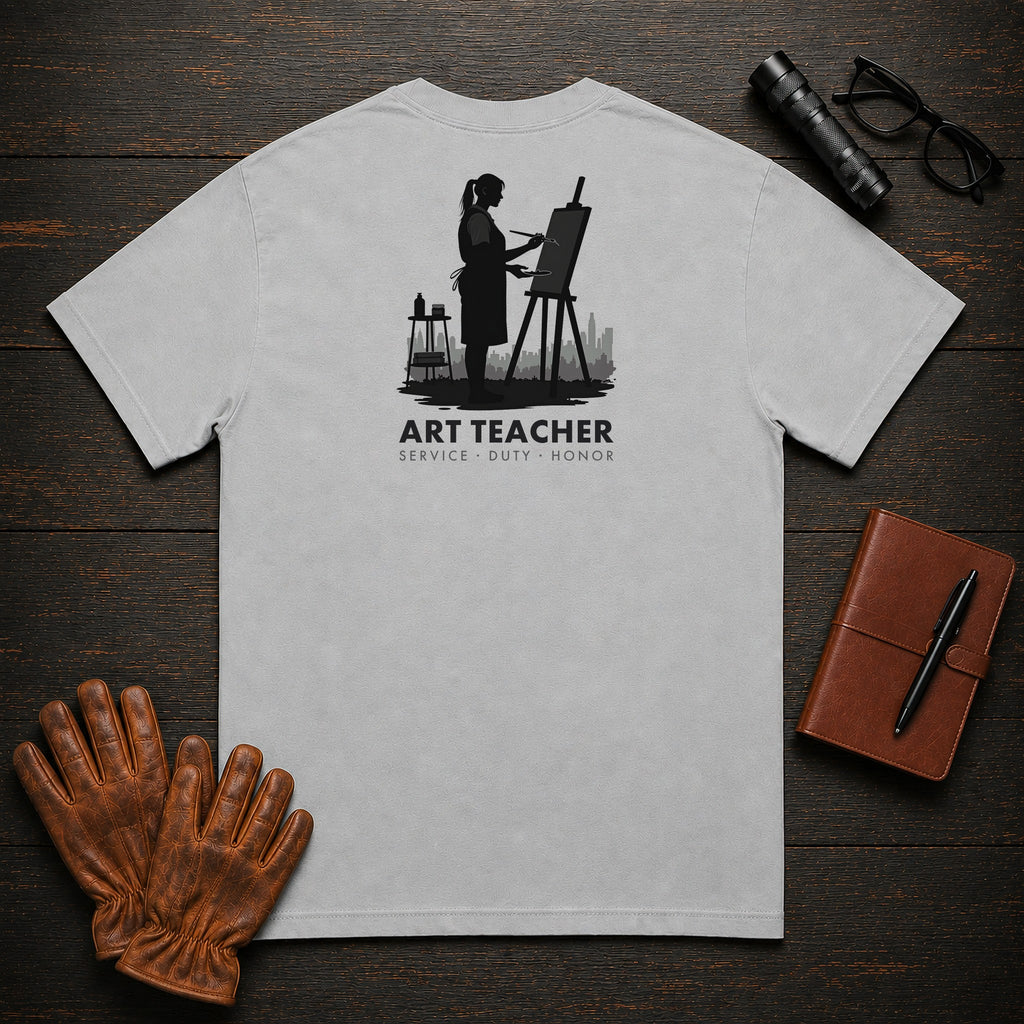 Art Teacher t-shirt in Granite, Painting at easel (Female)