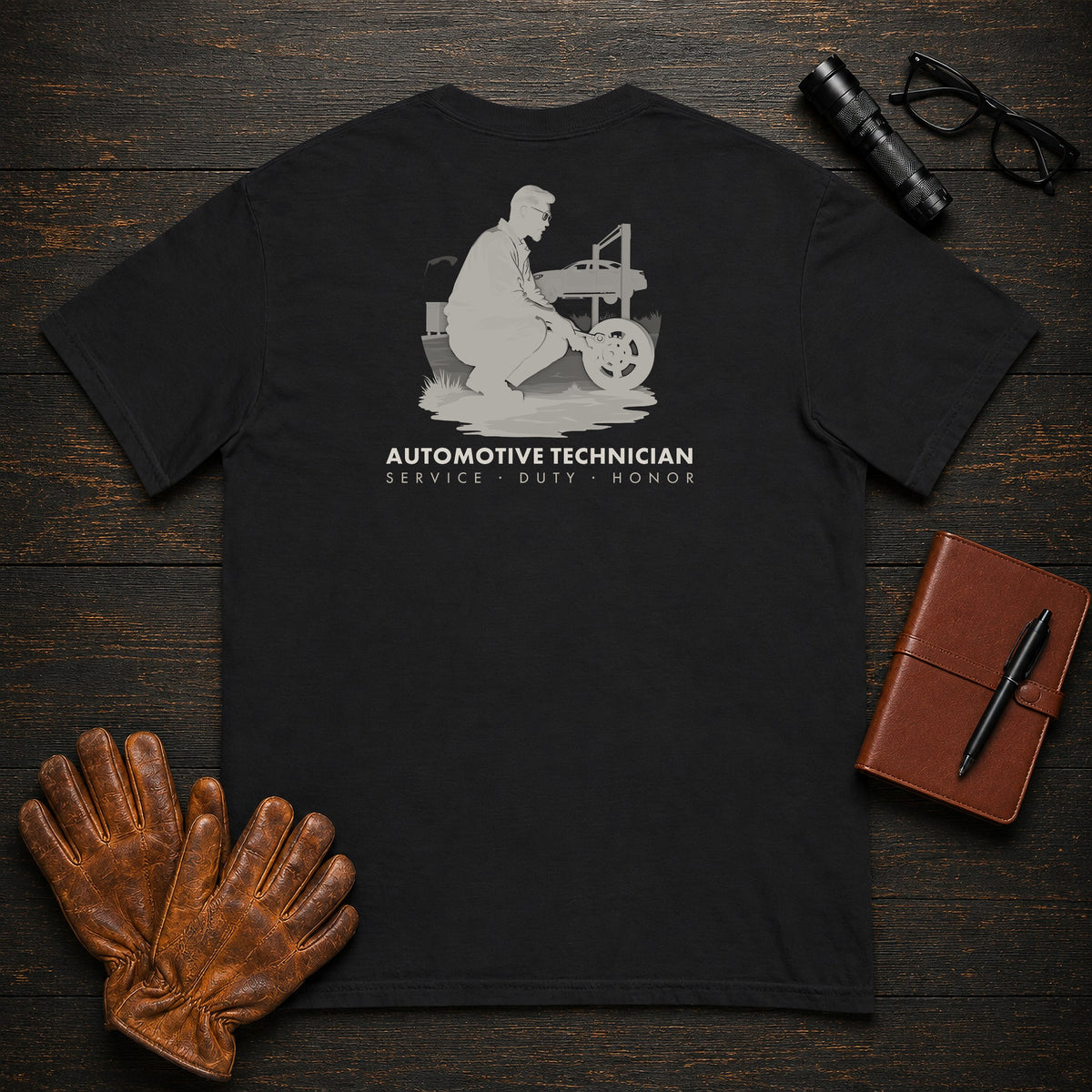 Automotive Technician t-shirt in Black, Brake Inspection (Male)