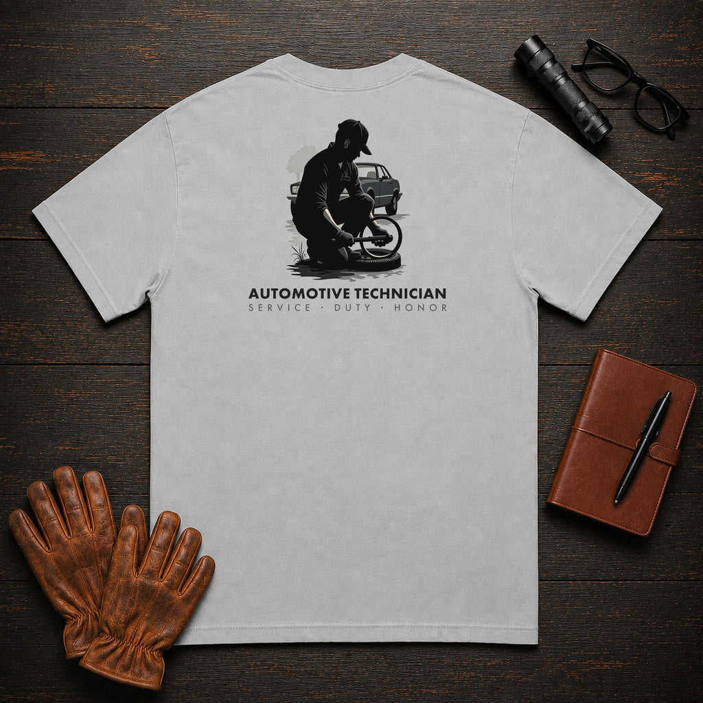Automotive Technician t-shirt in Granite, Torquing a Wheel (Male)