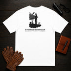 Avionics Technician t-shirt in White, Testing Bay Wiring (Female)