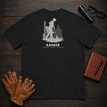 Barber t-shirt in Black, Sweeping the Floor (Female)