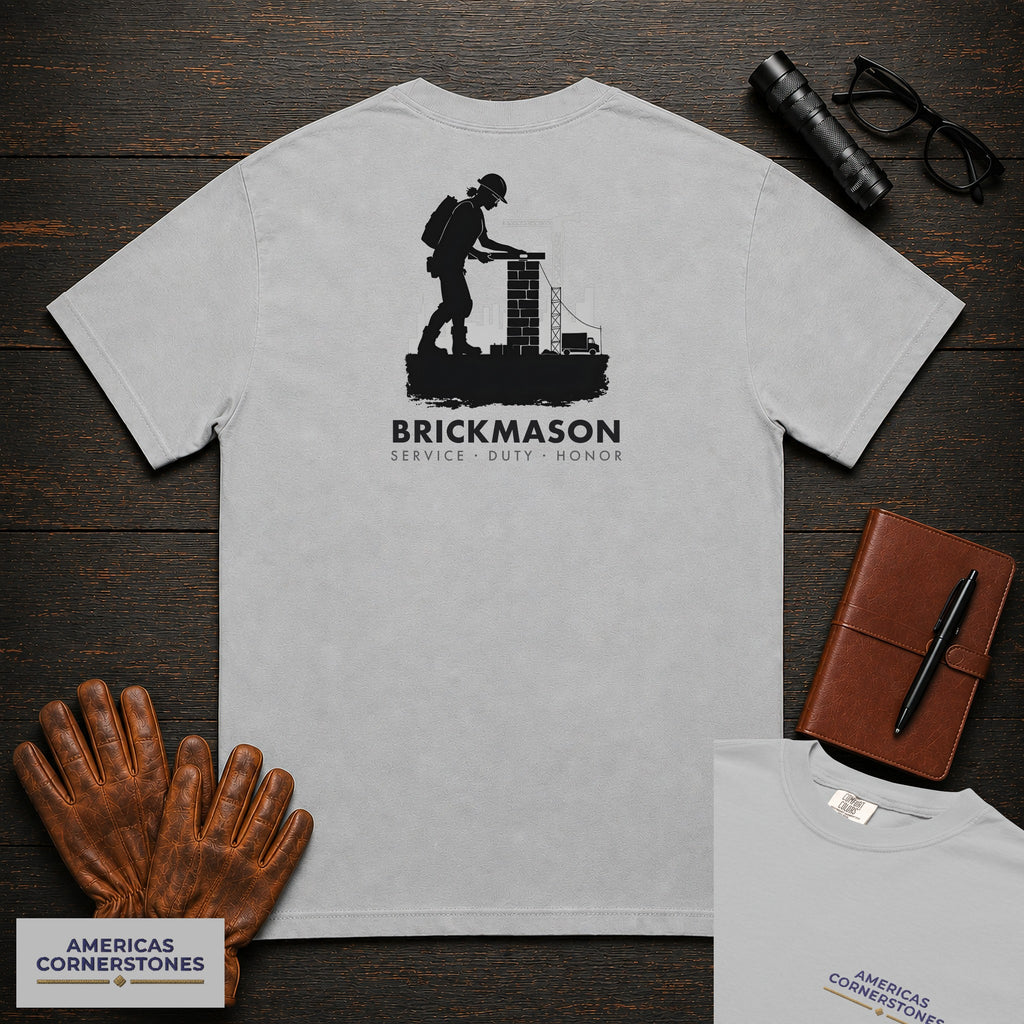 Brickmason embroidered t-shirt in Granite, Checking Level (Female)