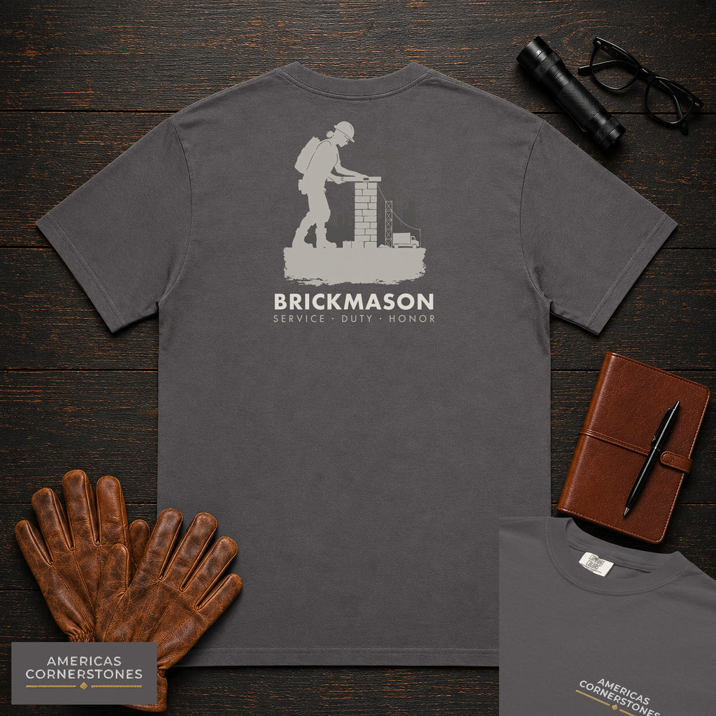 Brickmason embroidered t-shirt in Graphite, Checking Level (Female)