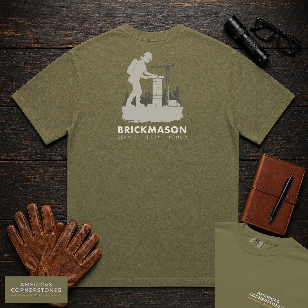 Brickmason embroidered t-shirt in Hemp, Checking Level (Female)