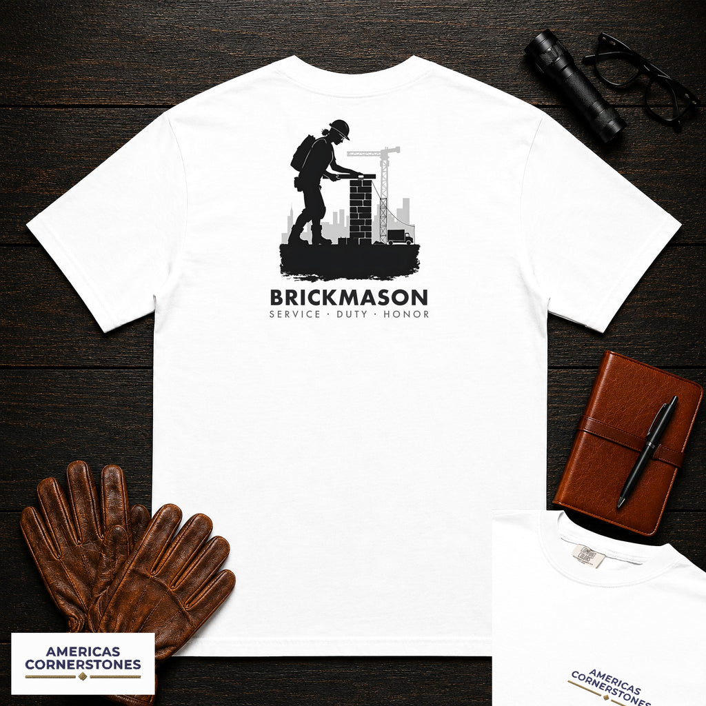 Brickmason embroidered t-shirt in White, Checking Level (Female)