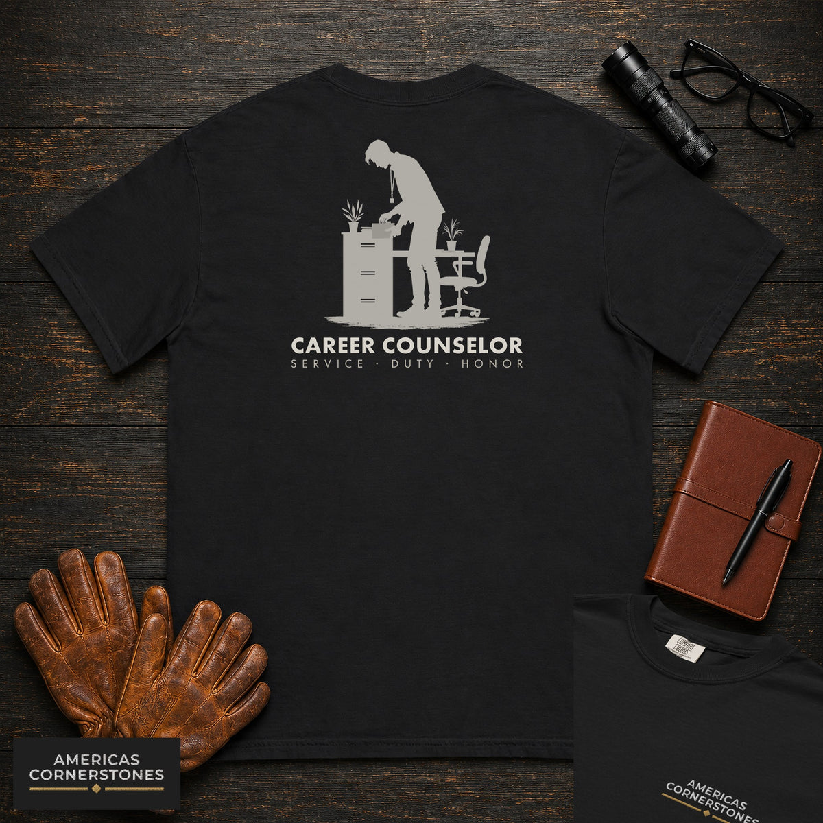 Career Counselor embroidered t-shirt in Black, Filing records (Male)