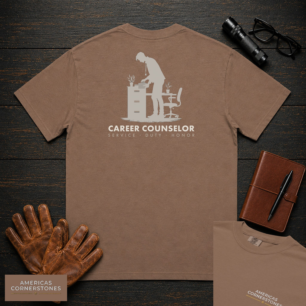 Career Counselor embroidered t-shirt in Espresso, Filing records (Male)