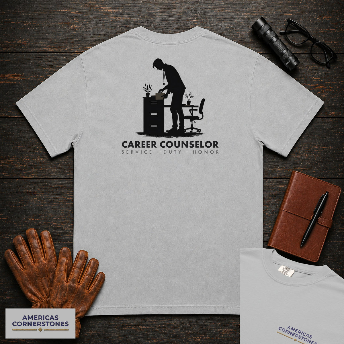 Career Counselor embroidered t-shirt in Granite, Filing records (Male)