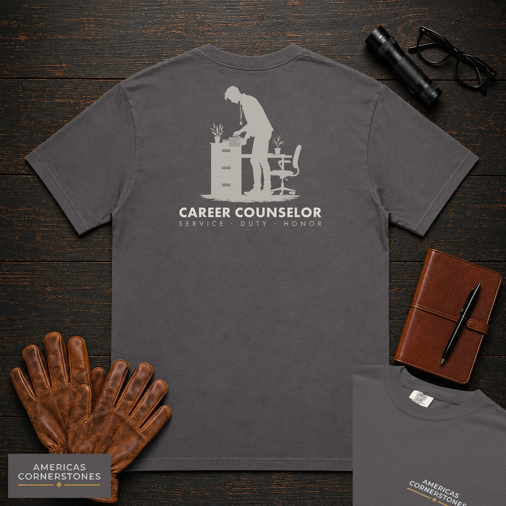 Career Counselor embroidered t-shirt in Graphite, Filing records (Male)
