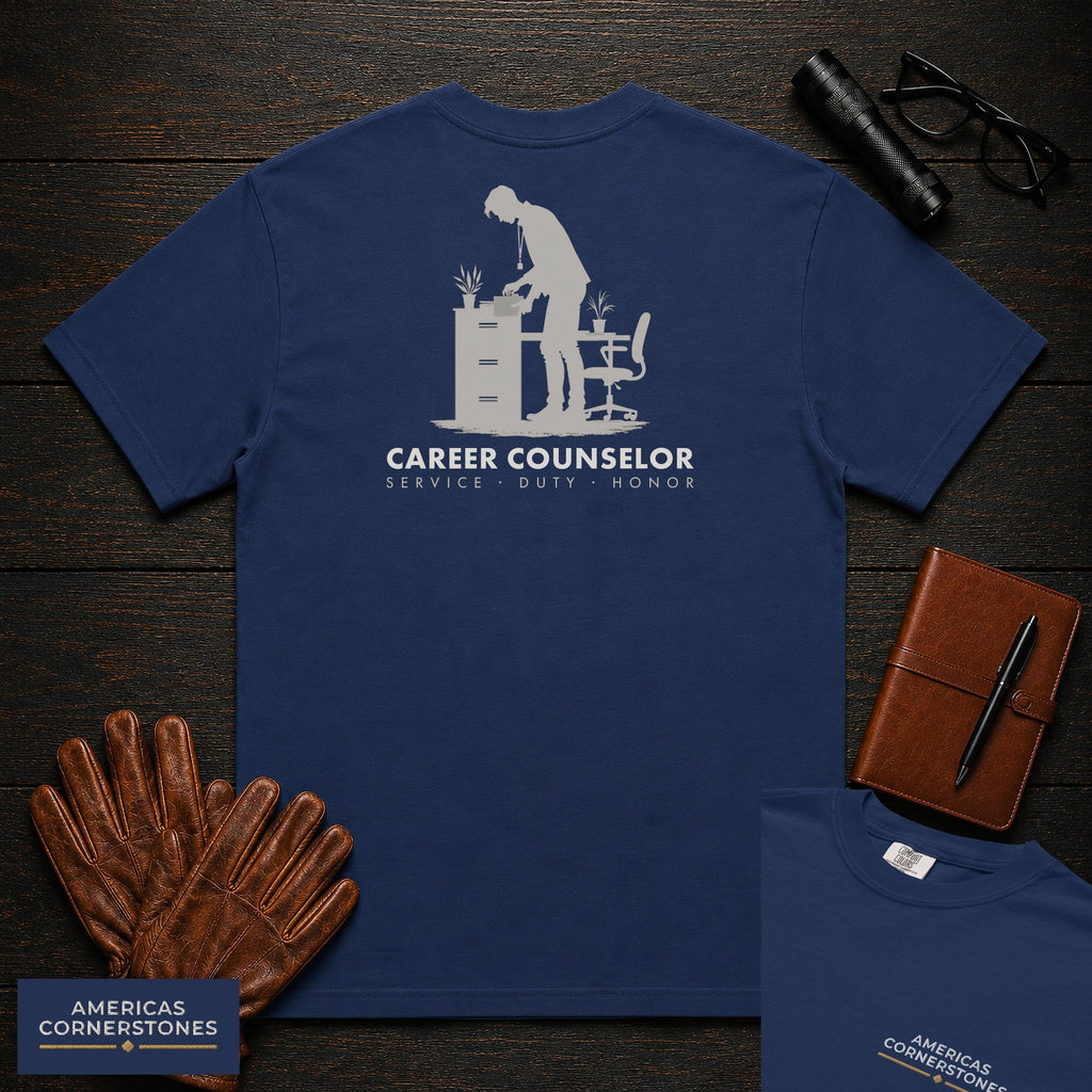 Career Counselor embroidered t-shirt in True Navy, Filing records (Male)