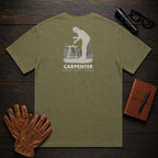 Carpenter t-shirt in Hemp, Measuring a Board (Female)