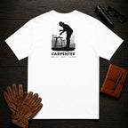 Carpenter t-shirt in White, Measuring a Board (Female)