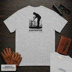 Carpenter embroidered t-shirt in Granite, Measuring a Board (Female)